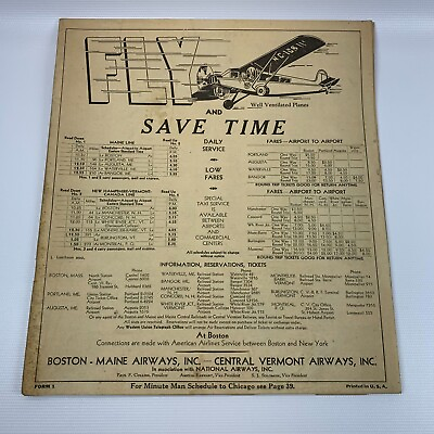 #ad 1934 Boston And Maine Railroad Transportation Timetable Minute Man Service $200.00