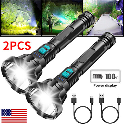 #ad 2PCS LED Flashlight Super Bright Tactical Police Torch USB Rechargeable Lamp US $7.99