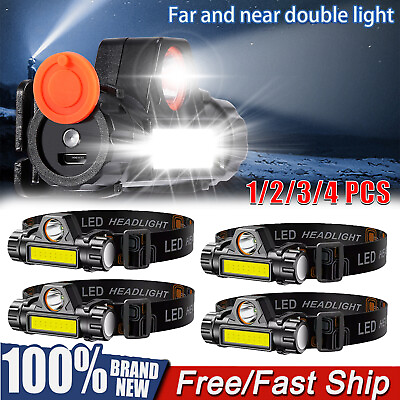 #ad #ad 1 4X LED Headlamp Headlight USB Rechargeable Waterproof Head Light Flashlight $13.19