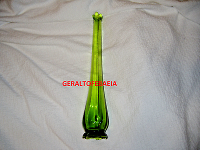#ad LE SMITH VASE GREEN 14quot; SWUNG VIKING GLASS RETRO VINTAGE $124.98