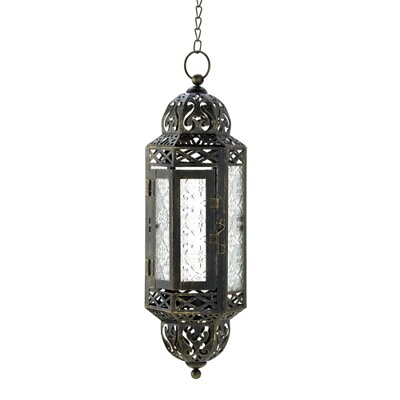 #ad Victorian Clear Glass Metal Hanging Candle Lantern $20.80