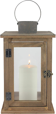#ad Stonebriar SB 5174B Rustic 12.5quot; Wooden Candle Lantern Large Brown $34.21