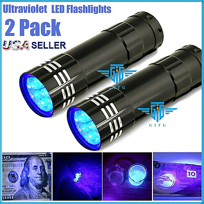 #ad 2x UV Ultra Violet LED Flashlight Blacklight Light 395 NM Inspection Lamp Torch $6.99