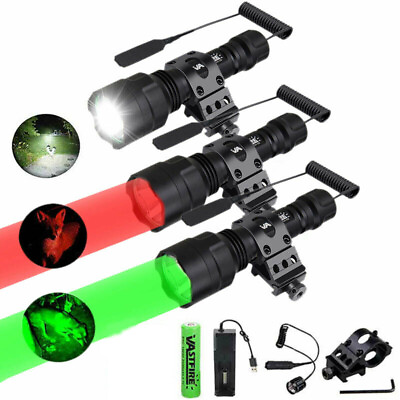 #ad 800Yards Green Red White LED Flashlight Predator Hunting Light Weapon Gun Mount $19.99