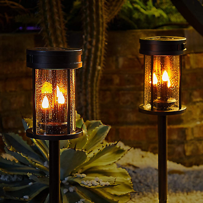 #ad 2 Packs Outdoor Solar Lantern Hanging Light Led Garden Lamp Patio Pillar Candle $48.80