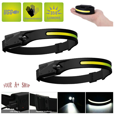 #ad 2 Pack LED Headlamp USB Rechargeable Headlight Torch Flashlight Head Band Lamp $24.34