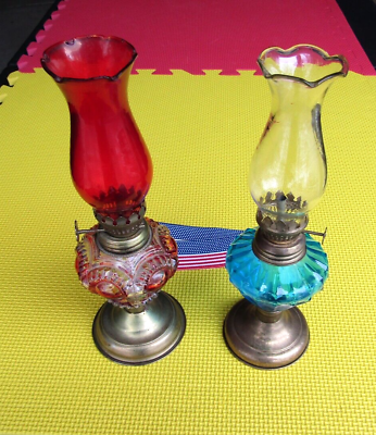 #ad antique kerosene colored lamps empty originals. $125.00