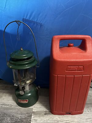 #ad #ad Vintage Coleman Lantern Model 220F Green Double Mantle 5 71 Red Case Camping USA $65.55