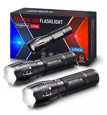 #ad RECHOO Tactical Flashlights 2 Pack Bright Zoomable LED Flashlights High Lumens $14.99