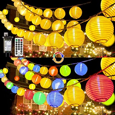 #ad LED Lantern String Lights Outdoor Plug in 40Ft Connectable Warm White amp; Multi... $40.17