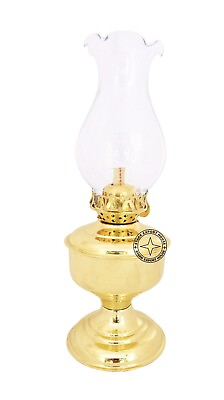 #ad Brass Table Lantern Glass Oil Lamp 9.5 Inch Collectible Home Decorative Best Gif $33.00