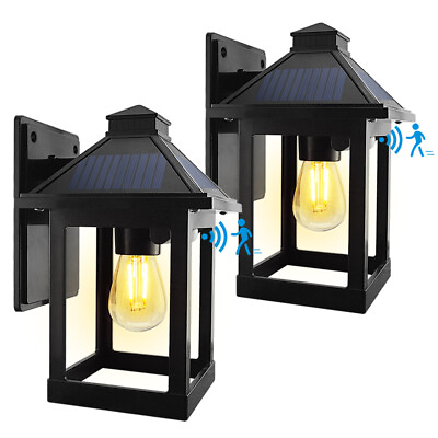 #ad 1 2x Solar Wall Lantern Light Warmwhite Motion Sensor Outdoor Waterproof Lamp US $54.99