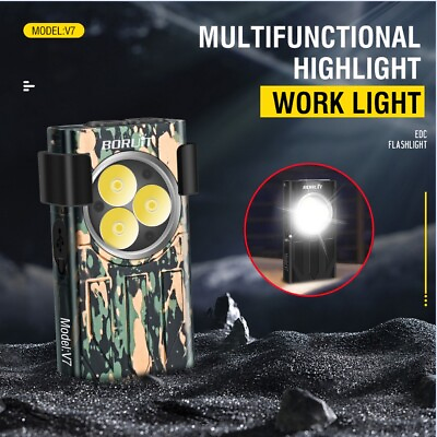 #ad BORUiT V7 Magnetic Mini EDC Flashlight Keychain 1100LM Torch UV Torch w Clip $24.99