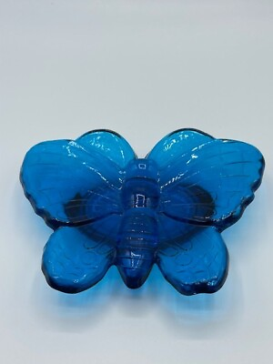 #ad Viking Glass # 7125 Bluenique Butterfly Trinket Dish Figurine Made 1 Year Only $89.00