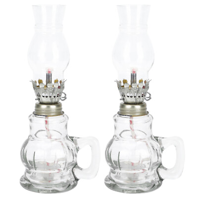 #ad 2 Pieces Antique Oil Lamp Paraffin Glass Kerosene Small Lantern Wicks $22.99