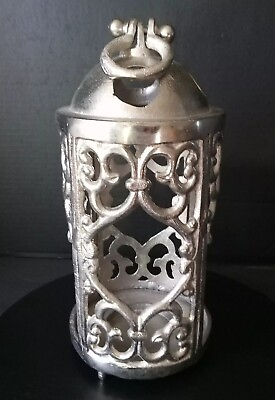 #ad Silver Metal Garden Filigree Hanging Lantern Candle Holder Footed Stand 12quot; x 5quot; $43.90