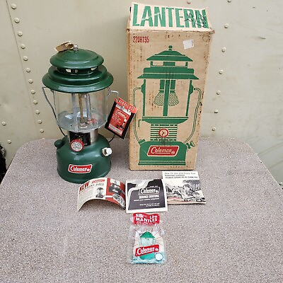 #ad Vintage 1974 Unfired Green Coleman Two Mantle Lantern 220H195 Pyrex Original Box $149.99