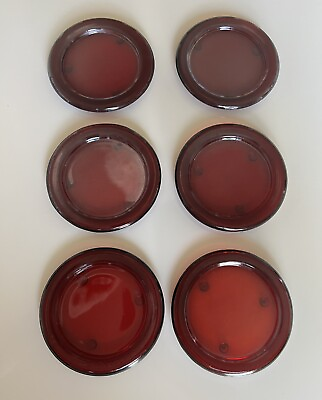 #ad Vintage Ruby Red Glass 4quot; Footed Coasters Set Of 6 $17.50