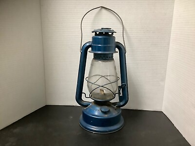 #ad Vintage Blue Chalwyn Made in England Hurricane Lamp Original Globe $40.00