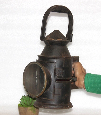 #ad Vintage Railroad Blue Red Glass Train Light Signal Globe Iron Kerosene Lantern $225.15