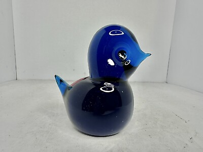 #ad Vintage MCM Viking Glass Bird Chick In Cobalt Blue W Label Stunning $39.99