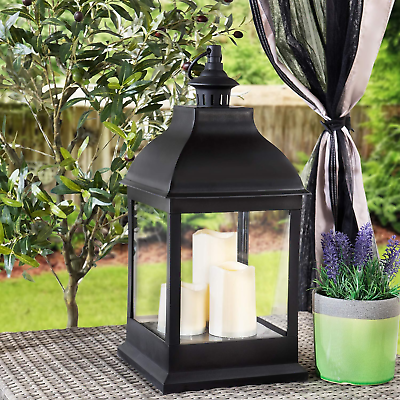 #ad 20quot; Candle Lantern with LED Pillar Candle Classic Outdoor Hanging Battery Power $71.99
