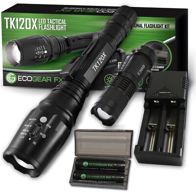 #ad LED Tactical Flashlight with Holster Charger and Batteries Bonus Mini Flashlight $39.99