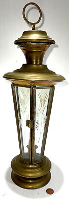 #ad VTG Brass Lantern Candle Holder Glass Panels 6 Sided 17.5in Tall $239.99