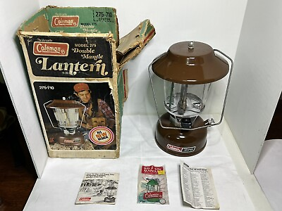 #ad Vintage 1976 Coleman Model 275 710 Dual 2 Mantle Brown Camp Lantern w Box 11 76 $69.99
