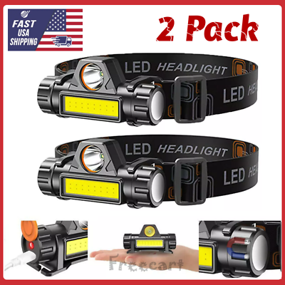 #ad 2 Pack USB Rechargeable Waterproof LED Headlamp Headlight Head Light Flashlight $10.38