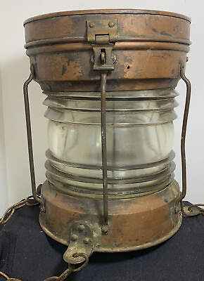 #ad Ship Dock Lantern Lamp Brass Copper Glass Anchor Maritime Navigation Antique 13” $199.99