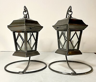 #ad Pair of Garden Lanterns Lights Train Metal Battery Operated Flameless Tabletop $29.00