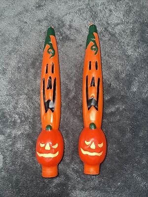 #ad Set of 2 Vintage Halloween Pumpkin Jack O Lantern Google Eye Taper Candles Unlit $18.99