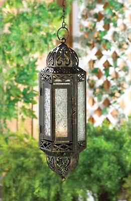 #ad NEW 13quot; HIGH IRON amp; GLASS VICTORIAN HANGING CANDLE LANTERN BY ACCENT PLUS $34.95