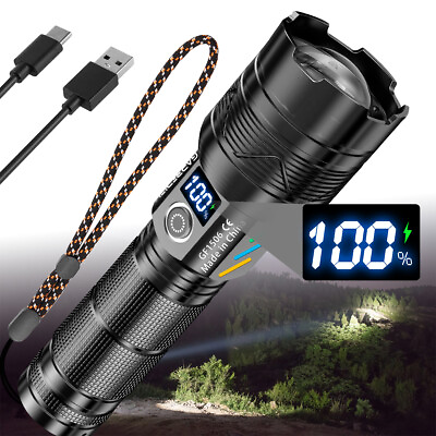 #ad 1200000Lumens Powerful LED Flashlight Rechargeable Tactical Police Zoom Torch $27.99