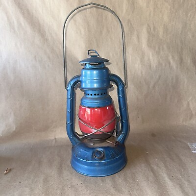 #ad Vintage Dietz Blue Little Wizard Kerosene Lantern With Red Globe 2V $37.99