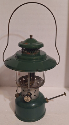 #ad Vtg 1961 Coleman Model 228E Green 2 Mantle Big Hat Camping Lantern $46.50