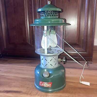 #ad Vintage 1959 Coleman Model 220E Dual Two Mantle Green Gas Camping Lantern $55.00