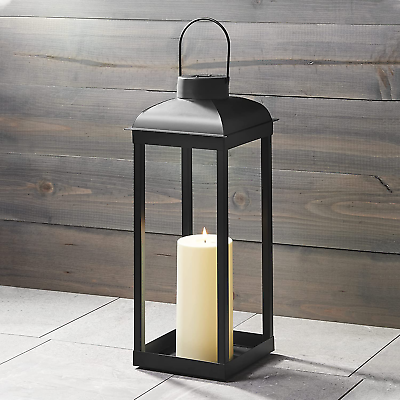 #ad Outdoor Candle Lantern Large 18 Inch Tall Solar Powered Black Metal $107.99