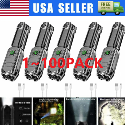 #ad Rechargeable 990000LM LED Flashlight Tactical Police Super Bright Torch Zoomable $25.31