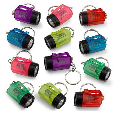 #ad 12 Mini Flashlight Keychains 1.5quot; Pack Assorted Neon Colors Wedding Party Bulk $8.99