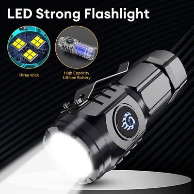 #ad 20000 Lumens LED Flashlight USB Rechargeable Super Bright Torch Lamp High Power $11.99
