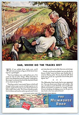 #ad WWII Milwaukee Road Railroad Train RR Where Do Tracks Go? 1944 Print Ad 6.75x10quot; $10.99