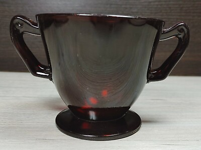 #ad Vintage Ruby Red Depression Glass Double Handled Footed Open Sugar Bowl Cup $6.00