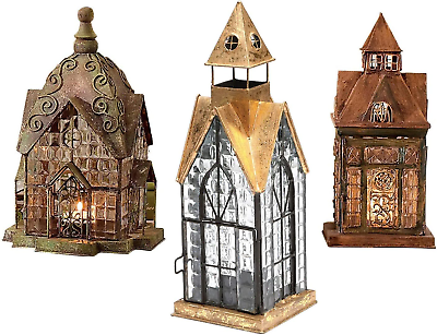 #ad SIGNALS Tealight Decorative Candle Lanterns Rustic Candle Holder Set of 3 $115.76