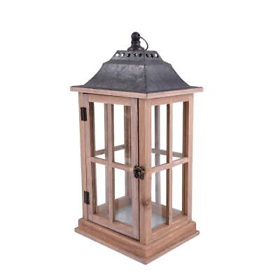 #ad Medium Rustic Wood Candle Holder Lantern Metal and Glass for parties weddings $27.85
