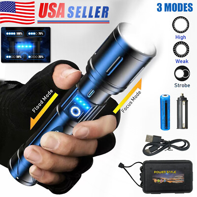 #ad 10000000Lumens LED Flashlight Tactical Light Super Bright Torch USB Rechargeable $12.78