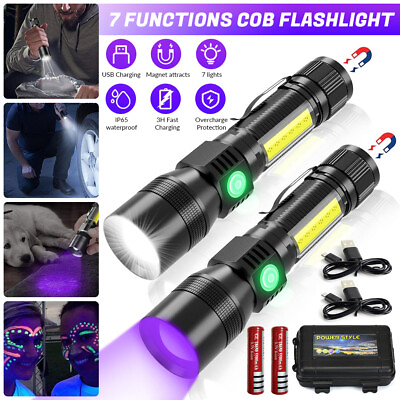 #ad UV Flashlight Rechargeable Zoomable Flashlight 3 in1 with Magnet Side Work Light $22.99