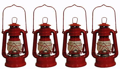 #ad Lot of 4 8 Inch Red Hurricane Kerosene Oil Lantern Hanging Light Lamp $21.33
