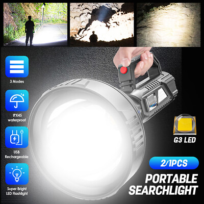 #ad 200000LM LED Searchlight USB Rechargeable Flashlight Torch Portable Work Light $12.87